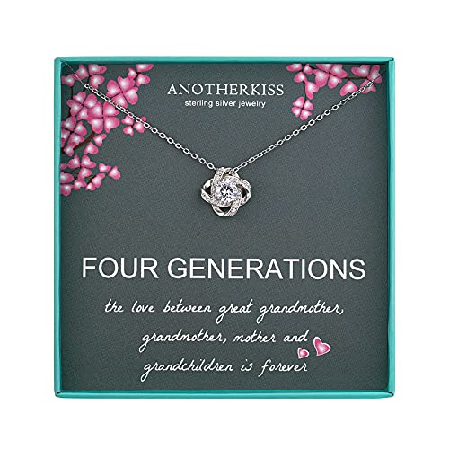 AnotherKiss Generations Necklace for Great Grandmother Gifts, Sterling Silver Necklace Grandma Mom Daughter Granddaughter, Mothers Day Jewelry Birthday Gift Ideas