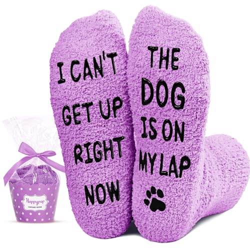 HAPPYPOP Funny Gifts for Mom Women Her Girlfriend, Dog Mom Gifts for Women Birthday Gifts, Purple Fuzzy Women Dog Socks