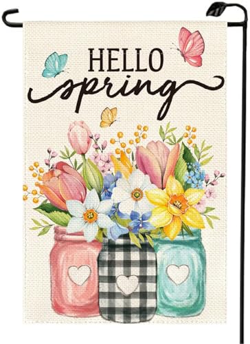 Spring Garden Flag 12x18 Inch Double Sided Outside Floral Mason Jar Hello Spring Yard Outdoor Yard Decoration CJ02