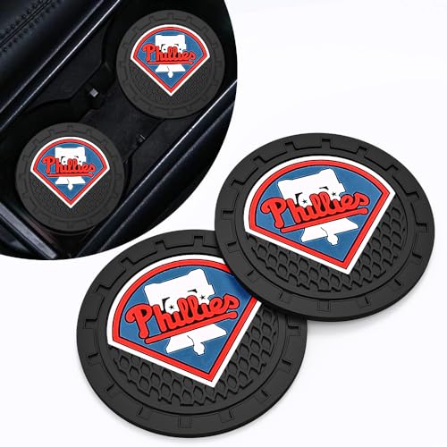 Phila Phillies Car Cup Holder Coasters for Baseball Fans,Philadelphia Phillies Car Coasters for Car Cup Holder,Baseball Stuffs Phillies Car Cup Holder Insert,Gifts for Baseball Fans,Car Cup Mat,2.75''