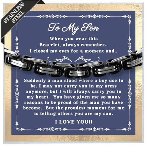 Printed Art Therapy To My Son Bracelet From Mom, Dad, Forever Linked Bracelet, Son Graduation Gift For Son, Adult Son Gift Ideas, Son Wedding Gift Idea, Son Birthday Gifts For Boys (Silver/Black)