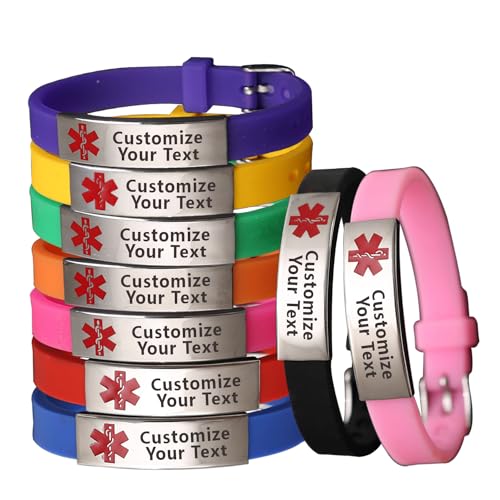 Medical Alert Bracelet Personalized Silicone Wristbands -Free Engraving Medical Alert ID Women Men Bracelet Silicone Wristband