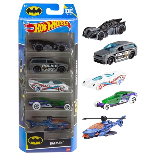 Hot Wheels 1:64 Scale Toy Cars Batman 5-Pack, Set of 5 Vehicles from & Inspired by The DC Super Hero Franchise, Includes Batmobile