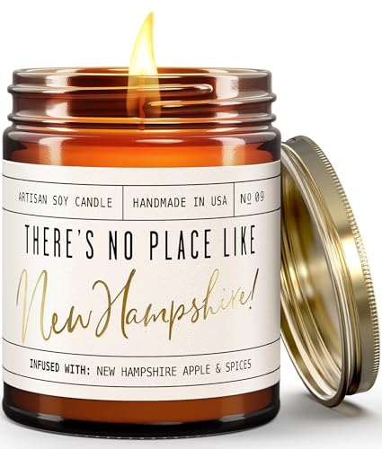 New Hampshire Gifts, New Hampshire Decor for Home - 'There's No Place Like New Hampshire Candle, w/McIntosh Apple & Spice I New Hampshire Souvenirs State Gifts I 9oz Jar, 50Hr Burn, USA Made