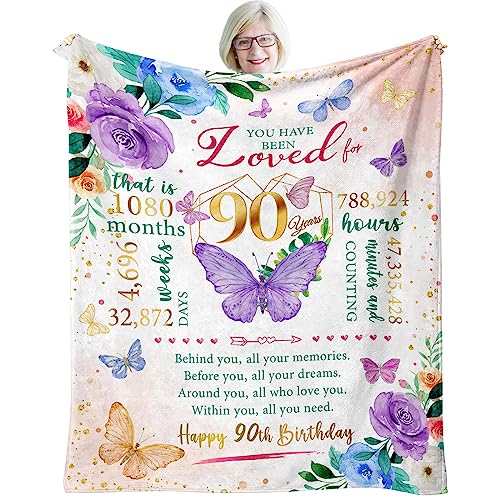 90th Birthday Gifts for Women, Best 90 Year Old Women Birthday Gifts, Women 90th Birthday Gift Ideas, 1934 Women Birthday Gifts, Happy 90th Birthday Decorations for Women Throw Blanket 50'X60'