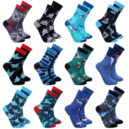 ShinyMatch 12 Pairs Shark Socks Novelty Christmas Shark Socks Crazy Shark Lovers Socks Gifts for Christmas Shark Lovers (Blue,Shark)