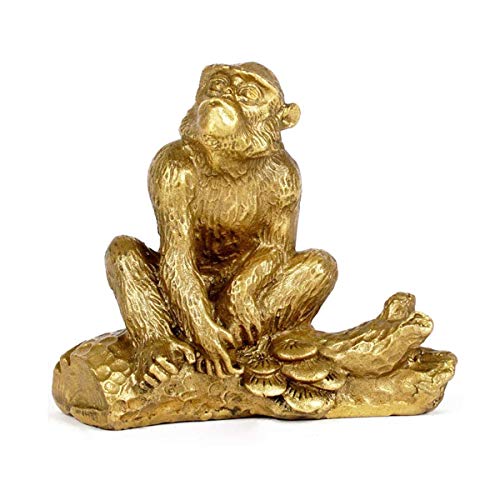 Feng Shui Chinese Zodiac Monkey Figurine Golden Brass Lucky Monkey Statue Desktop Collectible Home Office Table Decor Gifts --Addune (Monkey)