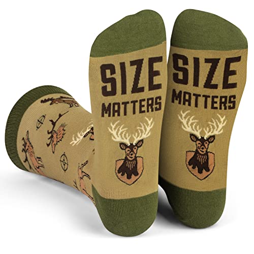 Lavley Funny Socks for Outdoor Activities Lovers and More - Novelty Gifts for Men, Women, and Teens (US, Alpha, One Size, Regular, Regular, Size Matters (Hunting))