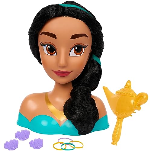 Disney Princess Jasmine Styling Head with Accessories, 14-pieces, Black Hair and Brown Eyes, Kids Toys for Ages 3 Up by Just Play