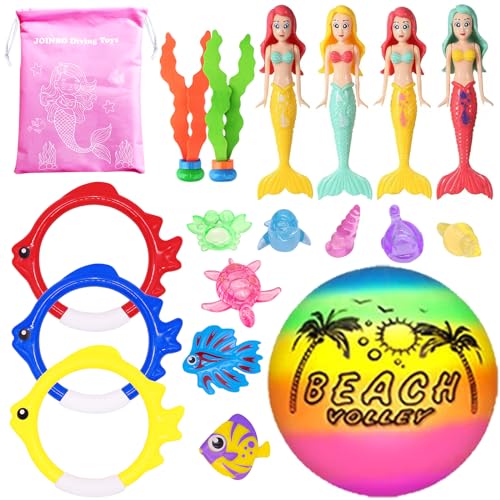 JOINBO 18 Pcs Diving Pool Toys for Kids Ages 3-12 Set with Storage Bag,Pool Games Summer Swim Water Sinking Mermaid Toys