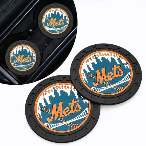 for New York Mets Car Cup Holder Coasters, Silicone Non-Slip Auto Cup Holder Insert Coaster for NY Mets Baseball Fans, Unisex Car Cup Mat, 2PCS