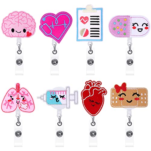 8 Pcs Nurse Badge Reels Cute Felt Retractable Badge Reels Themed Badge Holders Gift for Christmas Thanksgiving Nurses Doctors ID Badges Name Cards Lanyards Holidays(Lovely Style)