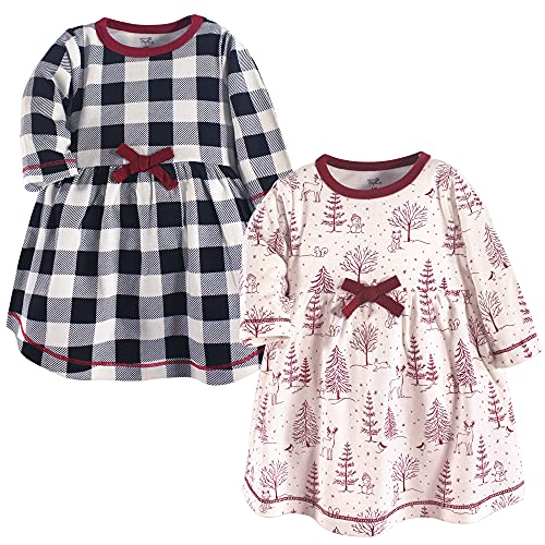 Touched by Nature Girls, Toddler, Baby and Womens Organic Cotton Short-Sleeve and Long-Sleeve Dresses, Winter Woodland Long Sleeve, 18-24 Months