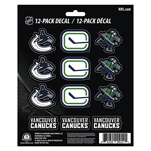 FANMATS 30843 NHL - Vancouver Canucks 12 Count Mini Decal Sticker Pack 5 x 6.25 in.- Great Gift for Sports Fans - Works On Hard Surfaces - for Homes, Cars, Trucks, SUVs.