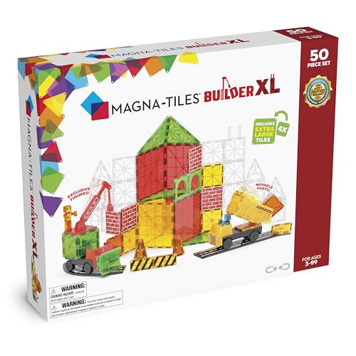 MAGNA-TILES Builder XL 50-Piece Magnetic Construction Set, The Original Magnetic Building Brand