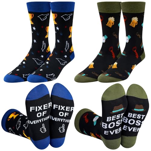 Shihanee 2 Pairs Novelty Dress Socks for Men Nurse Doctor Dentist Lawyer Teacher Boss Funny Gift(Boss)