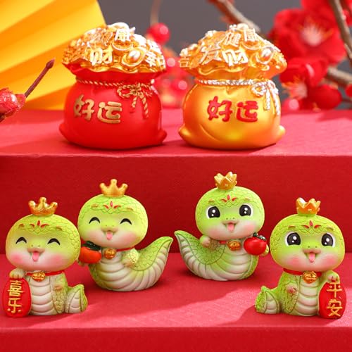 Quzzil 6 Pcs 2025 Chinese New Year Snake Figures Decoration Miniature Resin Chinese New Year Zodiac Snake Ornament for Cake Topper Dollhouse Car Office Table Desk(Classic)