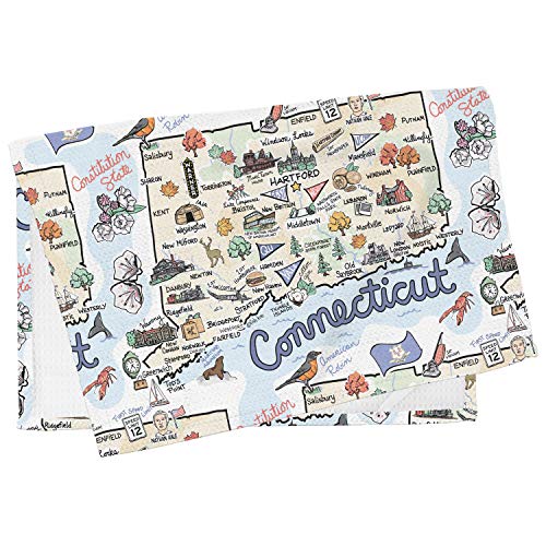 Fish Kiss 16'x24' Connecticut Map Towel is 100% Microfiber Waffle Weave Help You Explore in Detail – Our Super Absorbent & Soft, Machine Washable State Map Towel is Stain & Wrinkle Resistant