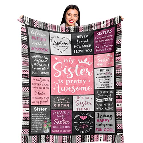 Ruvinzo Sister Gifts, Sister Birthday Gifts from Sister, Best Friend Birthday Gift for Women, Bestie Gifts for Women, Big Sister Gift from Little Sister Blanket 60” x 50”, Soul Sister Gifts for Girls