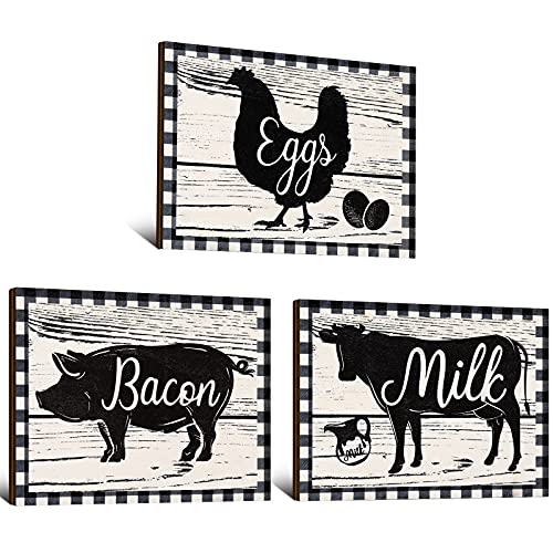 Jetec 3 Pieces Farmhouse Kitchen Signs Cow Rooster and Pig Decors 7.9 x 5.9 Inch Rustic Wooden Signs Country Wall Decorations for Kitchen Wall Decor and Home Decor