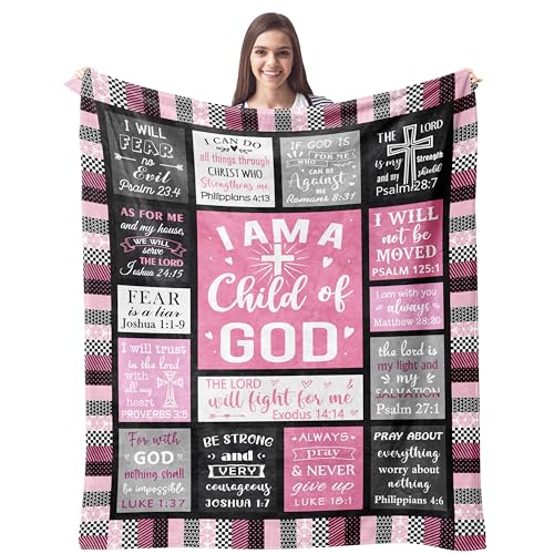 CUJUYO Christian Gifts for Women Blanket 60'x50' - I Am a Child of God Blankets - Inspirational Religious Birthday Gifts - Baptism Confirmation Gifts for Girls - Catholic Spiritual Gifts for Women