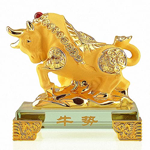 BOYULL Chinese Zodiac Ox Golden Resin Collectible Figurines Table Decor Statue