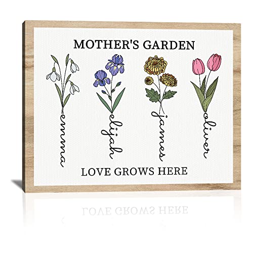 Bohva Mothers Day Unique Gifts for Mom, Customized Birth Month Flower Mothers Garden, Custom Canvas with Name Wall Art for Wife Mothers Day Birthday Gifts from Daughter