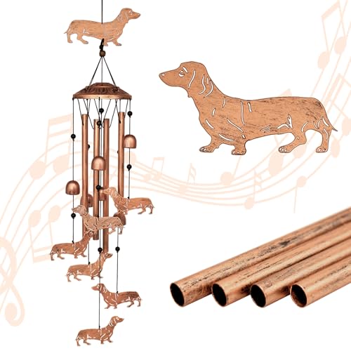 GDNSFIT Dachshund Dog Wind Chimes for Outside,Metal Windchimes,Dachshund Dog Gifts for Women/Men,Wind Chime Garden Decor Outdoor,Memorial/Housewarming/Birthday/Festival Gifts,Front Yard Decor