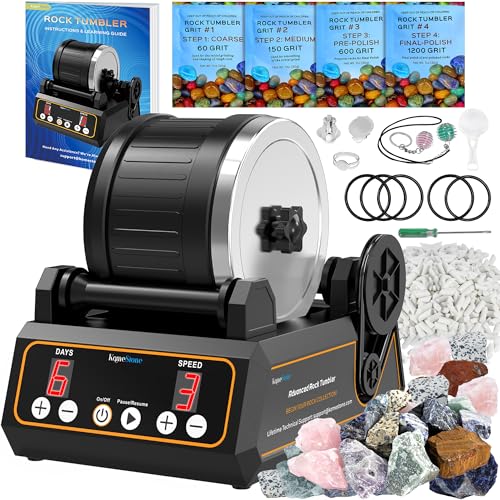 Rock Tumbler Kit, K1 Professional Large 2.5LB Capacity Edition - Memory Function, Digital Timer & Variable Speeds: Create Stunning Gems Full Accessories Included