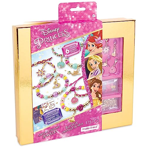 Make It Real Disney Princess Crystal Dreams Jewelry Kit - DIY Bead & Charm Bracelet Set with Swarovski Crystals, Includes Supplies & Exclusive Princess Book - Create 6 Bracelets, Ages 8