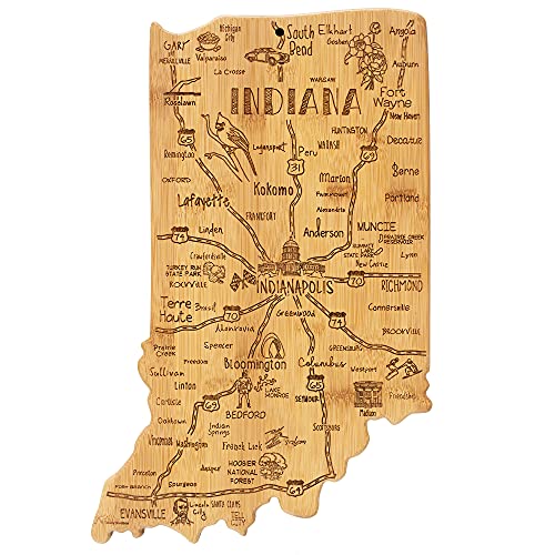 Totally Bamboo Destination Indiana State Shaped Serving and Cutting Board, Includes Hang Tie for Wall Display