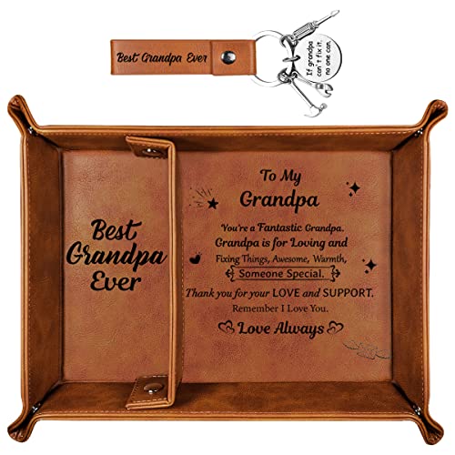 Grandpa Gifts Best Grandpa Ever Gifts for Grandpa PU Leather Valet Tray and Keychain, Best Grandpa Gifts Fathers Day Birthday from Grandchildren, Unique Men Gifts for Grandpa