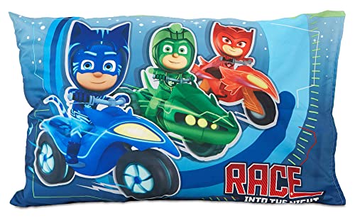 PJ Masks Time to Save The Day 4 Piece Toddler Bedding Set – Includes Comforter, Sheet Set – Fitted and Top + Reversible Pillow for Boys Bed, Blue