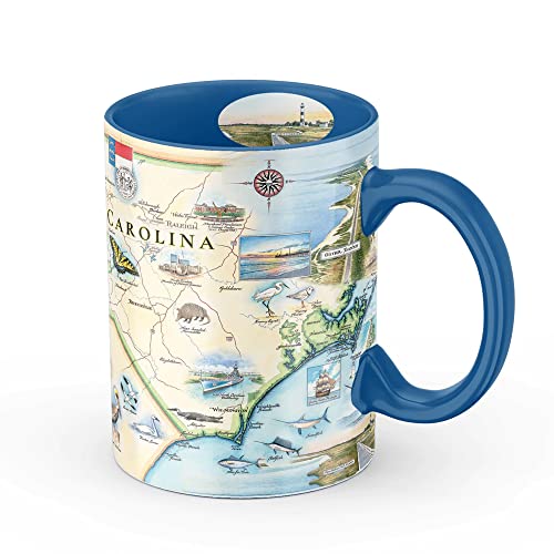 Xplorer Maps North Carolina State Map Ceramic Mug Coffee, Tea, Cocoa, Hot Chocolate, Cold Drinks, BPA-FREE - Blue