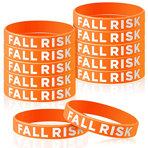 12 Pcs Fall Risk Bracelet Emergency Alert Wristband for Elderly Patient Wristbands Fall Risk Silicone Wristbands Rubber Bracelets for Men Women Kids Old People Gifts, Orange