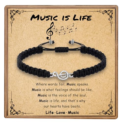 SmileBelle Music Gifts for Women and Men, Teacher Gifts Black Music Teacher Bracelet Appreciation Christmas Teacher Gifts with Silver Musical Note, Music Lovers Band Choir Students Music Jewelry