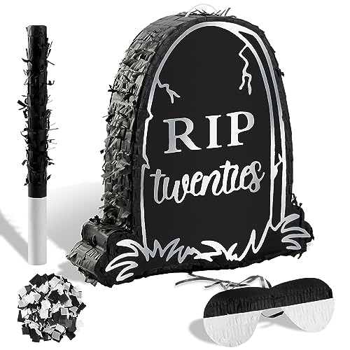 Quera Rip Twenties Pinata Funny 14 x 14.4 x 3 Inch Funeral Pinata with Stick Blindfold and Confetti Paper Fits Candy Favors for Adult 30th Birthday Anniversary Party Supplies Decoration Prop