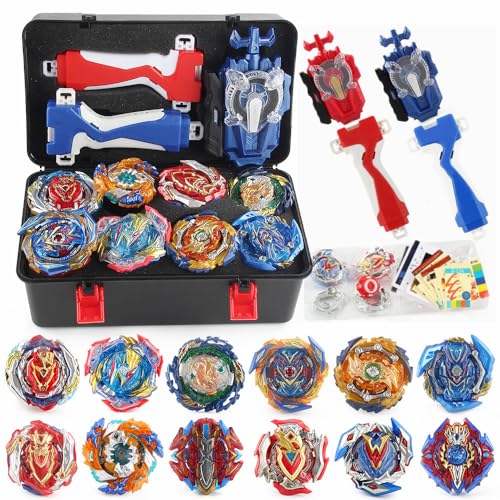 CaKaBeys 12 Piece bey Battling Burst Gyros Tops 2 Sparking Launcher with 1 Portable Storage Box Set Burst quadrive pro Series Set for Kids Children Christmas Idea Gift.