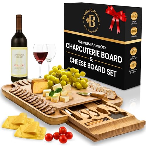 Charcuterie Board - Bamboo Cheese Board and Charcuterie Gift Set with Knife for Entertaining - Bridal Shower Gift, Wedding Gifts for Couples 2024, Housewarming Gifts New Home - Women