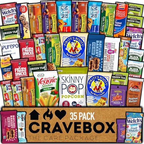 CRAVEBOX Healthy Snack Box (35 Count) Christmas Variety Pack Care Package Gift Basket Kid Men Women Adult Nuts Health Nutrition Assortment College Back to School