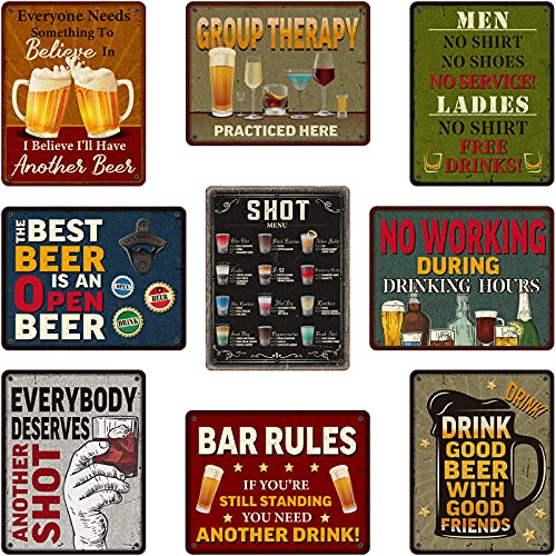 Clabby 9 Pcs Beer Poster Bar Sign Poster, Funny Bar Signs Set Vintage Shots Menu Vintage Cardboard Bar Sign for Home Bar Wall Decorations Diner Cafe Pub Man Garage Retro, 11 x 14 Inch, Bundle 9 Styles