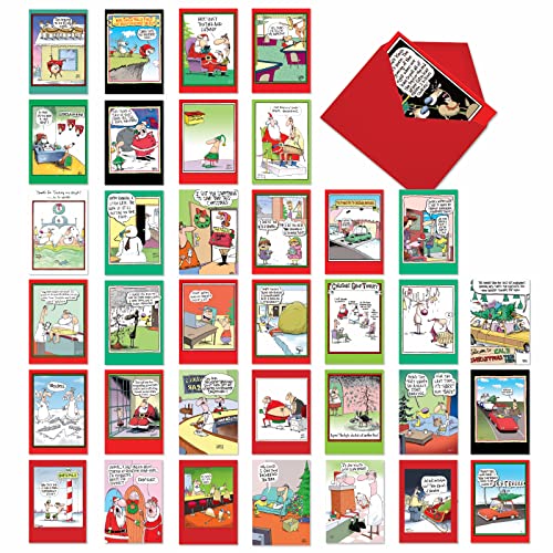 NobleWorks - 36 Assorted Bulk Box Set Funny Cartoons Christmas Cards with Envelopes (36 Designs, 1 Each) Humor Holiday Merry Christmas Variety Pack for Men, Women - A McCoy Bros. AC7139XSG-B1x36