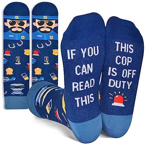 Men Police Crew Socks, Funny Saying Cop Off Duty Socks Cop Police Officer Gifts for Policemen