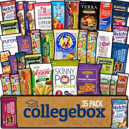 COLLEGEBOX Healthy Snack Box (35 Count) Christmas Variety Pack Care Package Gift Basket Kid Men Women Adult Nuts Health Nutrition Assortment College