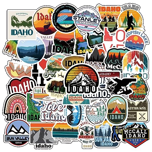 Idaho State Stickers 60pcs Decals Travel Aesthetic Waterproof Vinyl Pack Stickers for Water Bottle Laptop Cup Adults Phone Skateboard DIY Party Decorative Supplies Activities