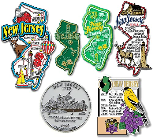 New Jersey Six-Piece State Magnet Set by Classic Magnets, Includes 6 Unique Designs, Collectible Souvenirs Made in The USA