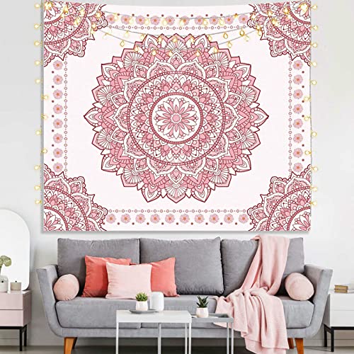 Atrippy Pink Boho Wall Tapestry Mandala Tapestry Aesthetic Hippie Decor for Bedroom Teen Girl Bohemian Floral Art Indian Tapestries Wall Hanging for College Dorm Living Room (51''x60'')