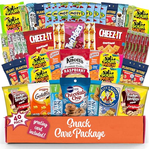 Snack Box(40 Count) Variety Pack Gift care package Candy Gift Basket - College Student Care Package, Prime Food Arrangement Chips, Cookies, Bar's - Easter, Birthday Treat for Women, Men, Adults, Teens, Kids