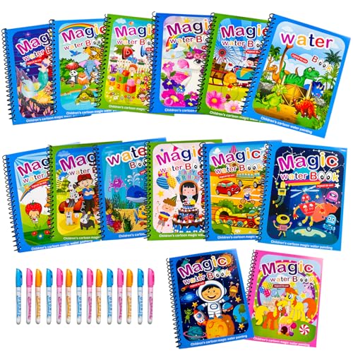 14 Pack Water Coloring Books,Water Doodle Book Toys,Reusable Water Painting Book for Toddlers,Educational Learning Kits Gifts,Best Birthday Gifts