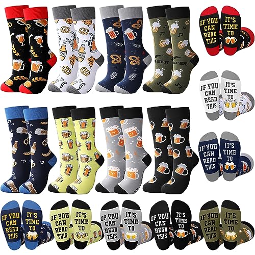 Toulite 8 Pairs Beer Socks for Men Oktoberfest Gift Socks Funny Novelty Beer Socks If You Can Read This for Beer Lovers Accessories